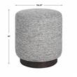 Uttermost Avila Round Fabric Tweed Ottoman in Blue/White/Walnut