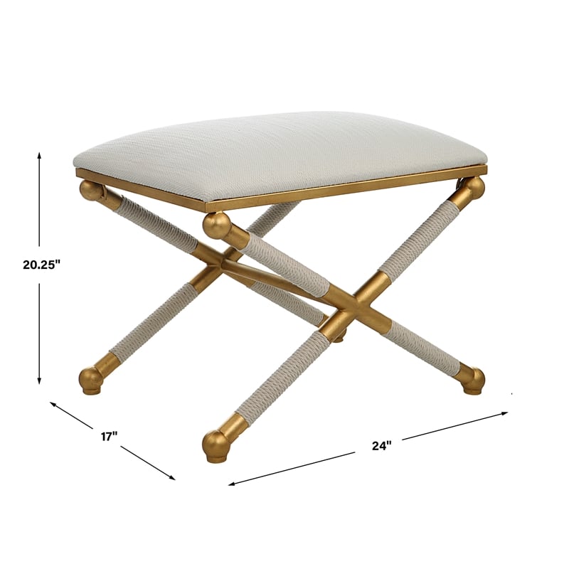 Uttermost Socialite Contemporary Iron Metal Small Bench in Gold/White