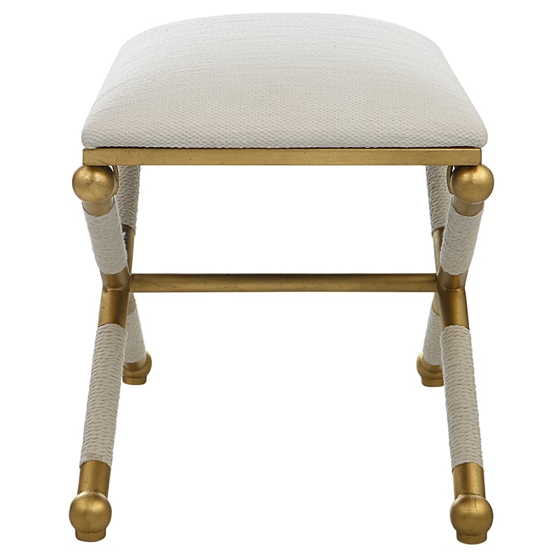 Uttermost Socialite Contemporary Iron Metal Small Bench in Gold/White