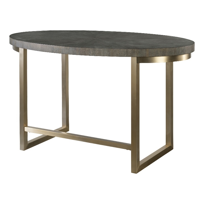 Uttermost Taja Oval Acacia Veneer and Stainless Steel Desk in Brass/Walnut