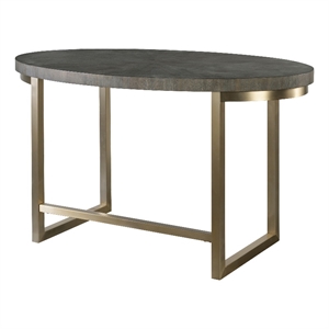 Uttermost Taja Oval Acacia Veneer and Stainless Steel Desk in Brass/Walnut