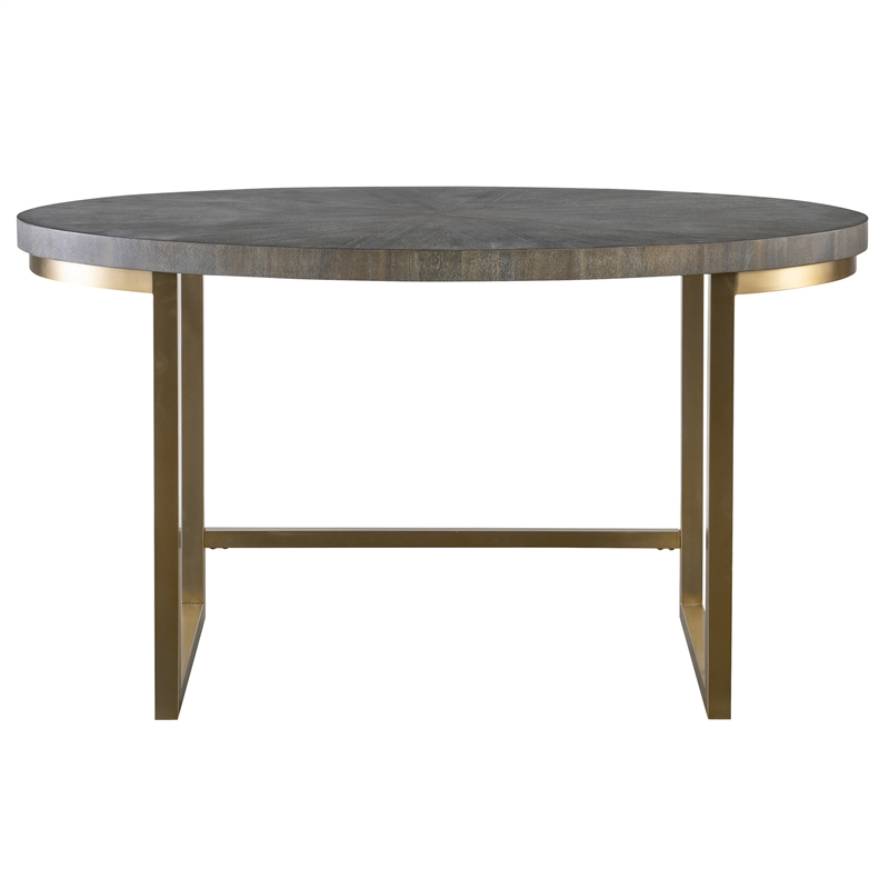 Uttermost Taja Oval Acacia Veneer and Stainless Steel Desk in Brass/Walnut