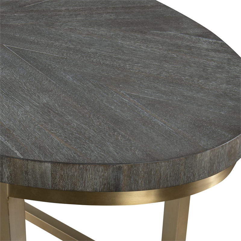 Uttermost Taja Oval Acacia Veneer and Stainless Steel Desk in Brass/Walnut