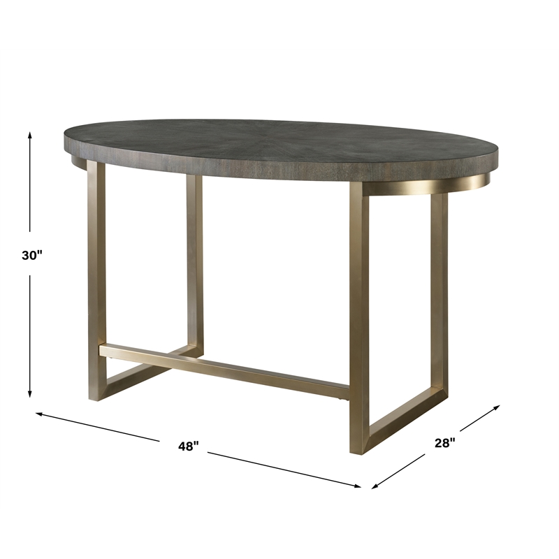 Uttermost Taja Oval Acacia Veneer and Stainless Steel Desk in Brass/Walnut