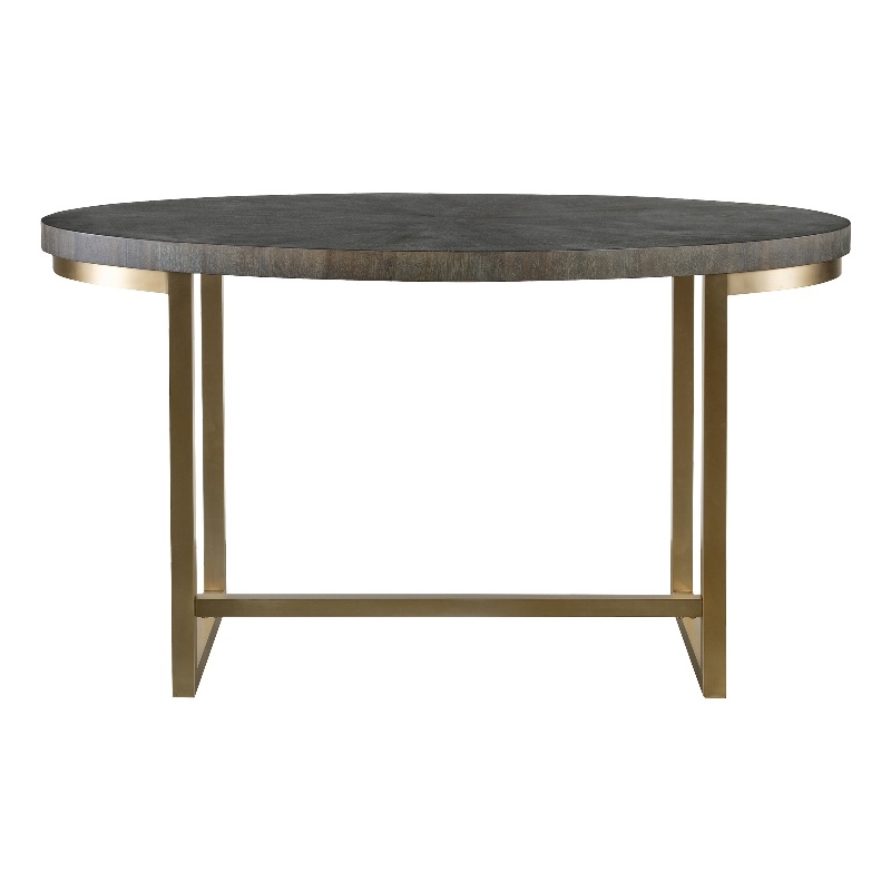 Uttermost Taja Oval Acacia Veneer and Stainless Steel Desk in Brass/Walnut