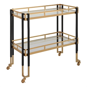 Uttermost Kentmore Contemporary Iron Metal and Glass Bar Cart in Black/Gold
