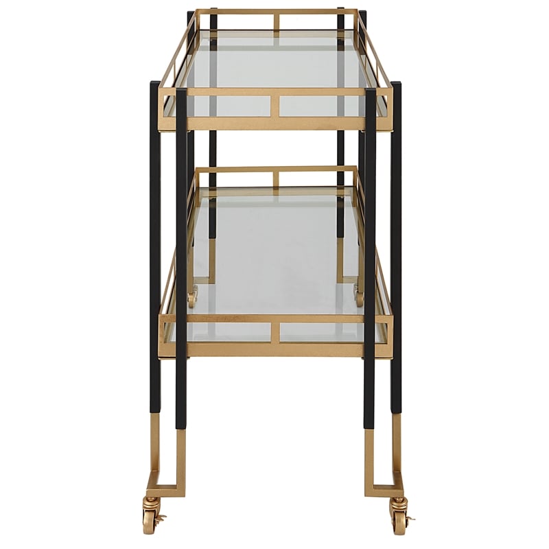 Uttermost Kentmore Contemporary Iron Metal and Glass Bar Cart in Black/Gold