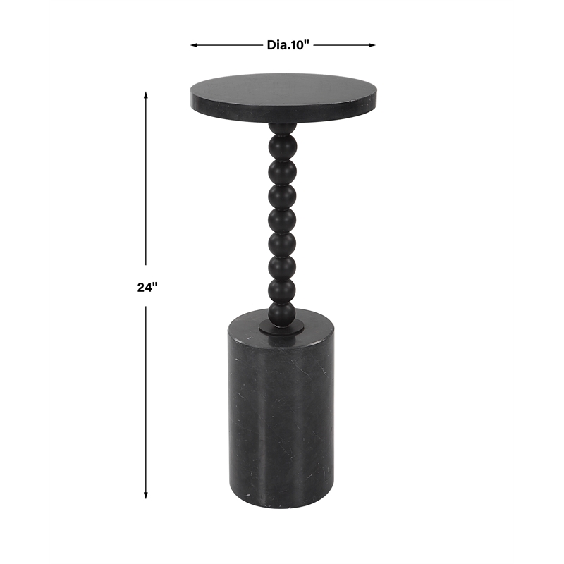 Uttermost Bead Contemporary Marble and Iron Metal Drink Table in Black
