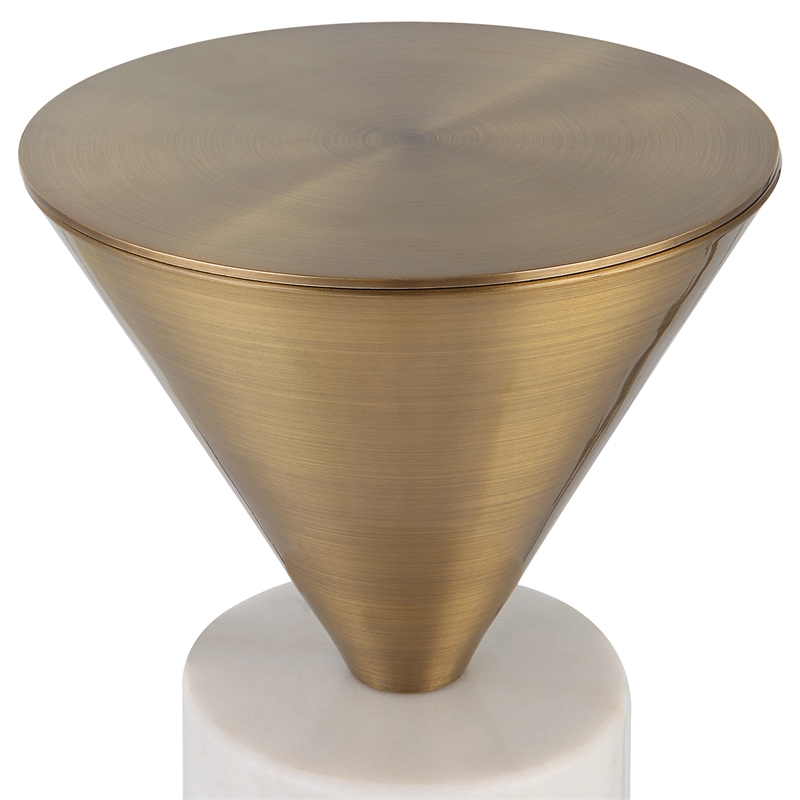 Uttermost Top Hat Contemporary Marble and Steel Drink Table in Brass/White