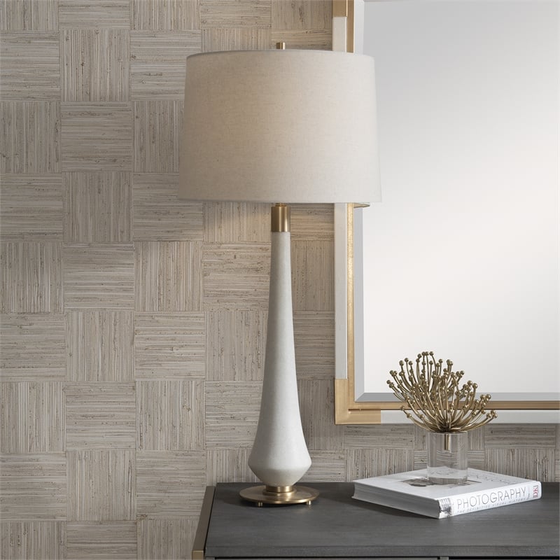Uttermost Marille Transitional Rice Resin and Iron Metal Table Lamp in White