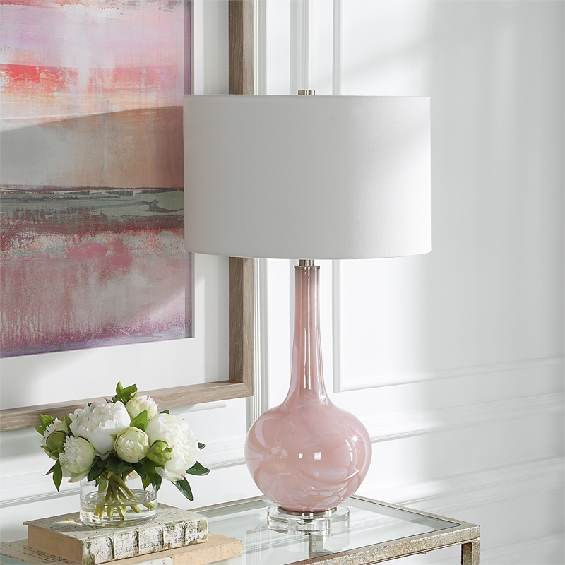 Uttermost Rosa Transitional Glass Fabric and Iron Table Lamp in Pink
