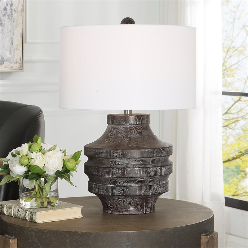 Uttermost Timber Contemporary Cotton and Resin Iron Table Lamp in White