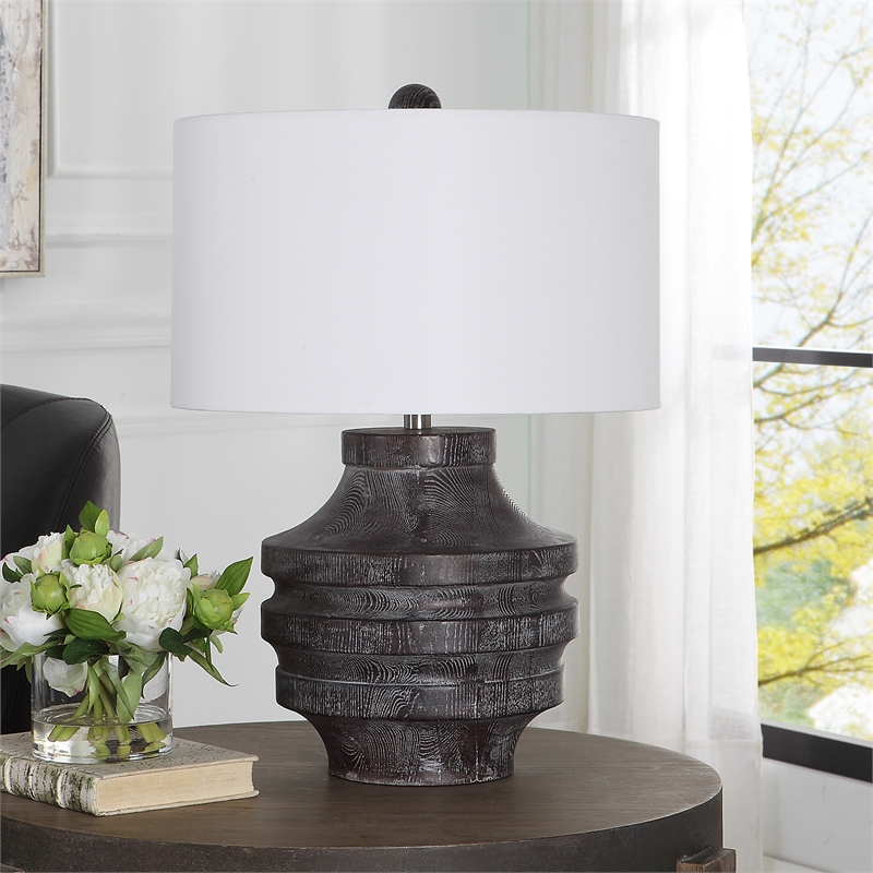 Uttermost Timber Contemporary Cotton and Resin Iron Table Lamp in White