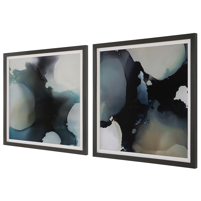 Uttermost Telescopic Abstract Framed Prints in Black/Blue/Brown/White (Set of 2)