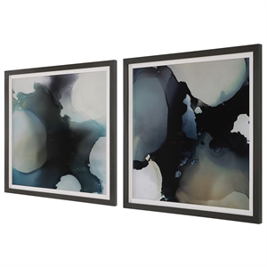 Uttermost Telescopic Abstract Framed Prints in Black/Blue/Brown/White (Set of 2)