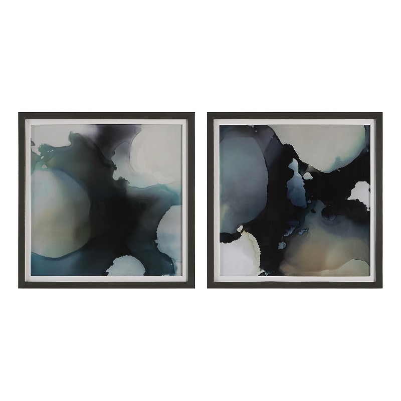 Uttermost Telescopic Abstract Framed Prints in Black/Blue/Brown/White (Set of 2)