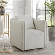 Uttermost Corben Farmhouse Wood and Fabric Swivel Armchair in Off White