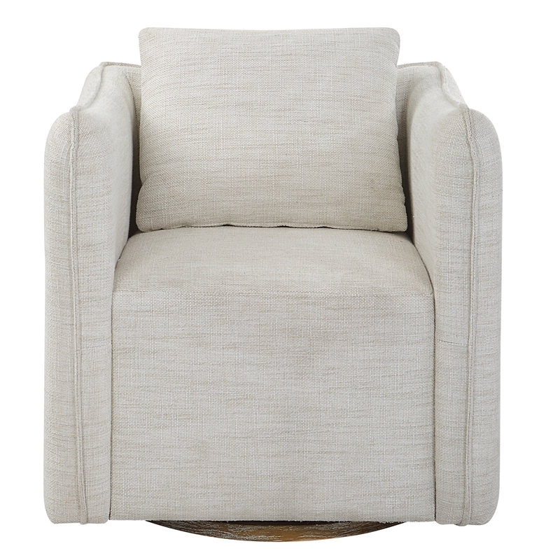 Uttermost Corben Farmhouse Wood and Fabric Swivel Armchair in Off White