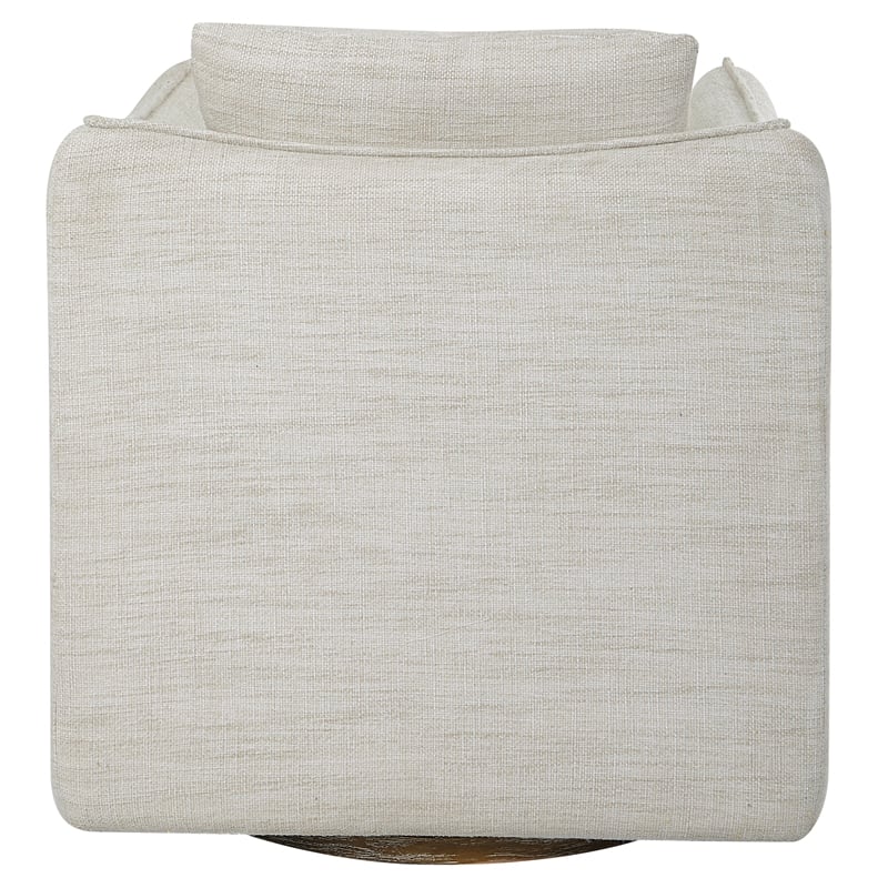 Uttermost Corben Farmhouse Wood and Fabric Swivel Armchair in Off White