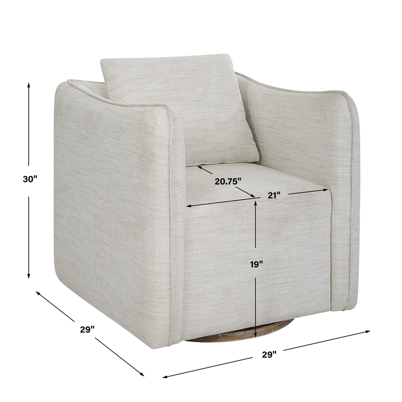 Uttermost Corben Farmhouse Wood and Fabric Swivel Armchair in Off White