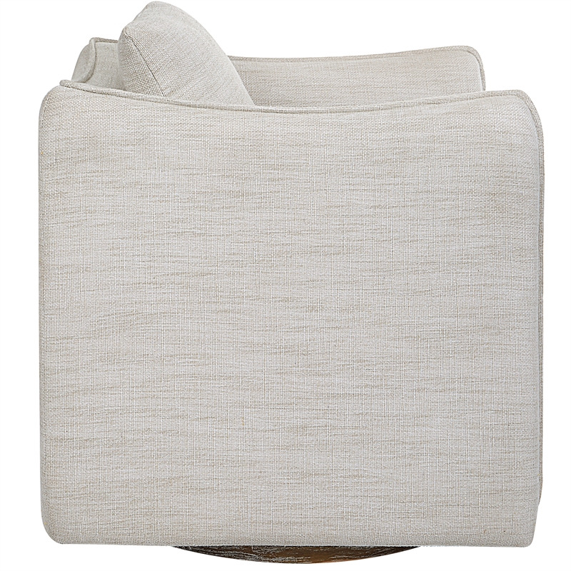 Uttermost Corben Farmhouse Wood and Fabric Swivel Armchair in Off White