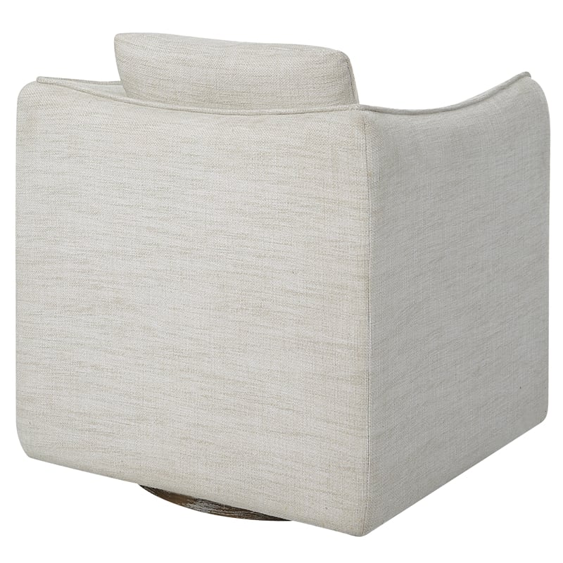 Uttermost Corben Farmhouse Wood and Fabric Swivel Armchair in Off White