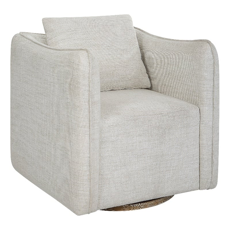 Uttermost Corben Farmhouse Wood and Fabric Swivel Armchair in Off White