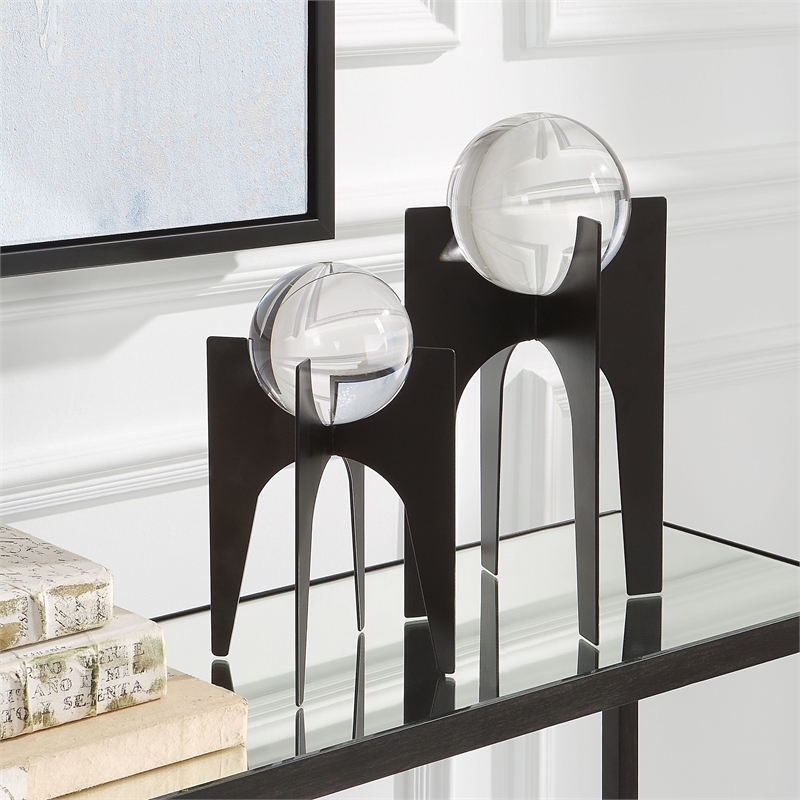 Uttermost Ellianna Contemporary Crystal and Metal Spheres in Black (Set of 2)
