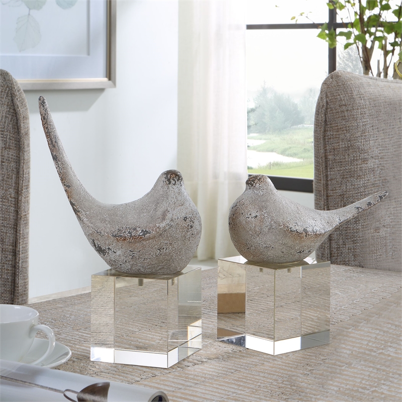 Uttermost Better Together Polyresin Bird Sculptures in Gray/Silver (Set of 2)