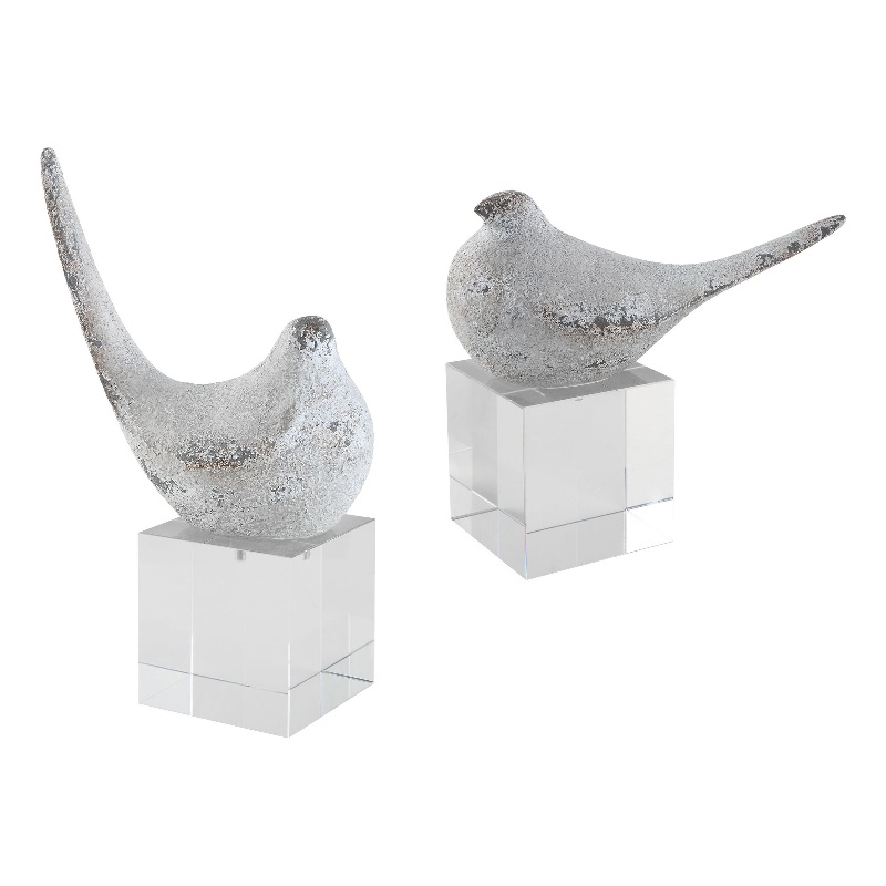 Uttermost Better Together Polyresin Bird Sculptures in Gray/Silver (Set of 2)