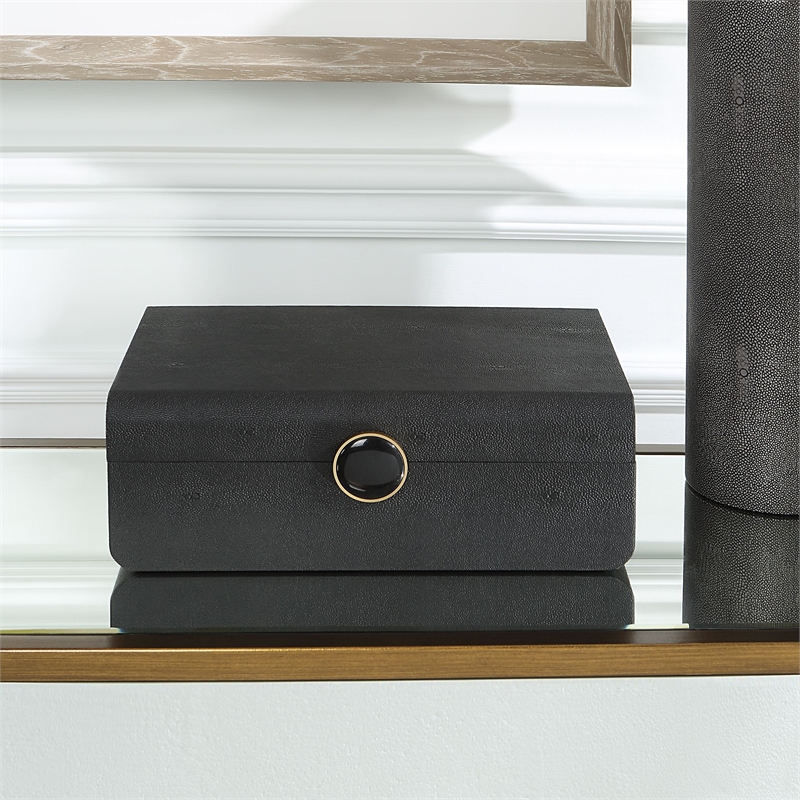 Uttermost Lalique Contemporary MDF Wood and Shagreen Box in Black Finish