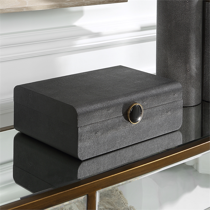 Uttermost Lalique Contemporary MDF Wood and Shagreen Box in Black Finish