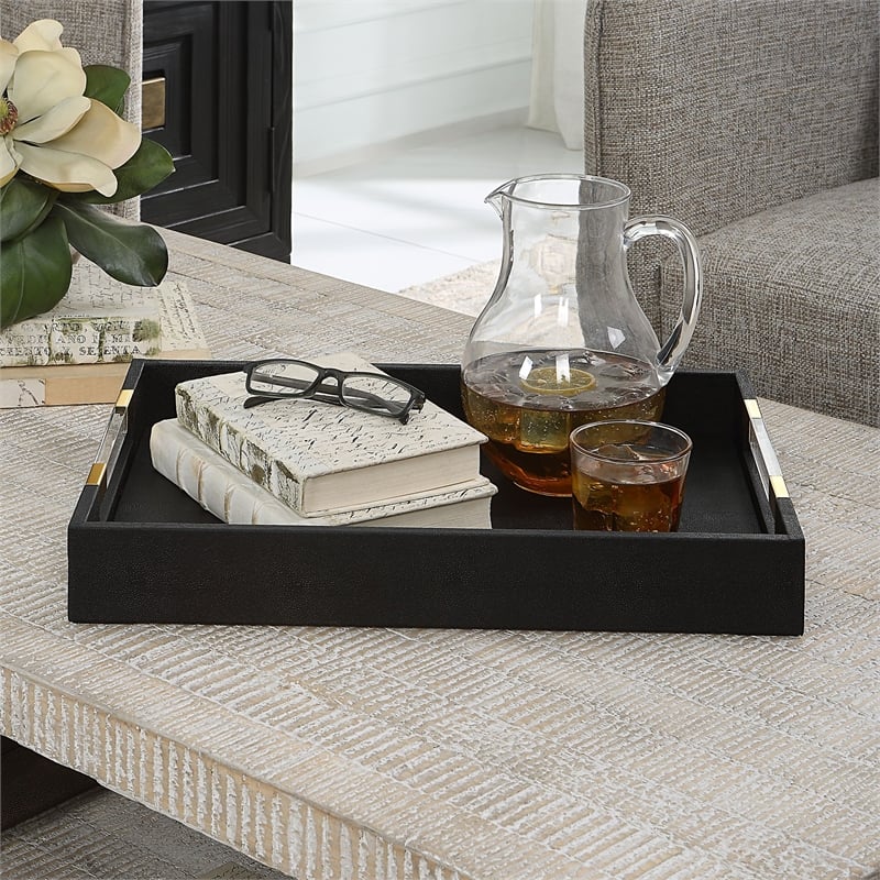 Uttermost Wessex Contemporary MDF Wood and Faux Shagreen Tray in Black
