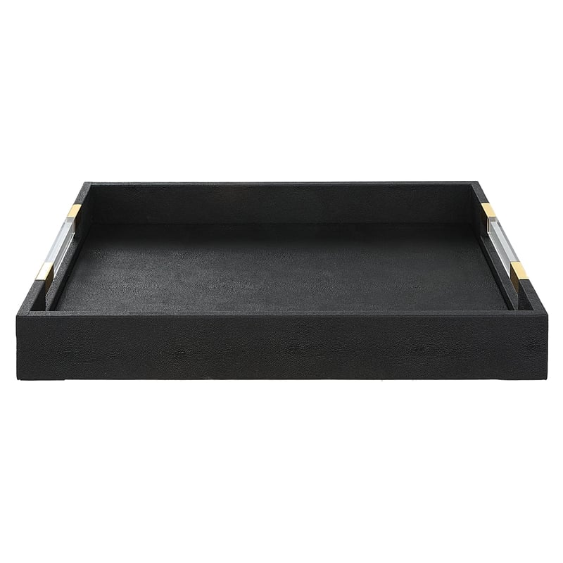 Uttermost Wessex Contemporary MDF Wood and Faux Shagreen Tray in Black
