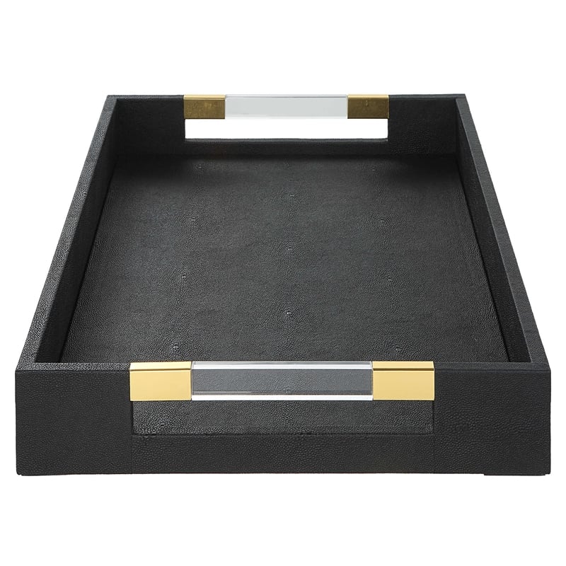 Uttermost Wessex Contemporary MDF Wood and Faux Shagreen Tray in Black