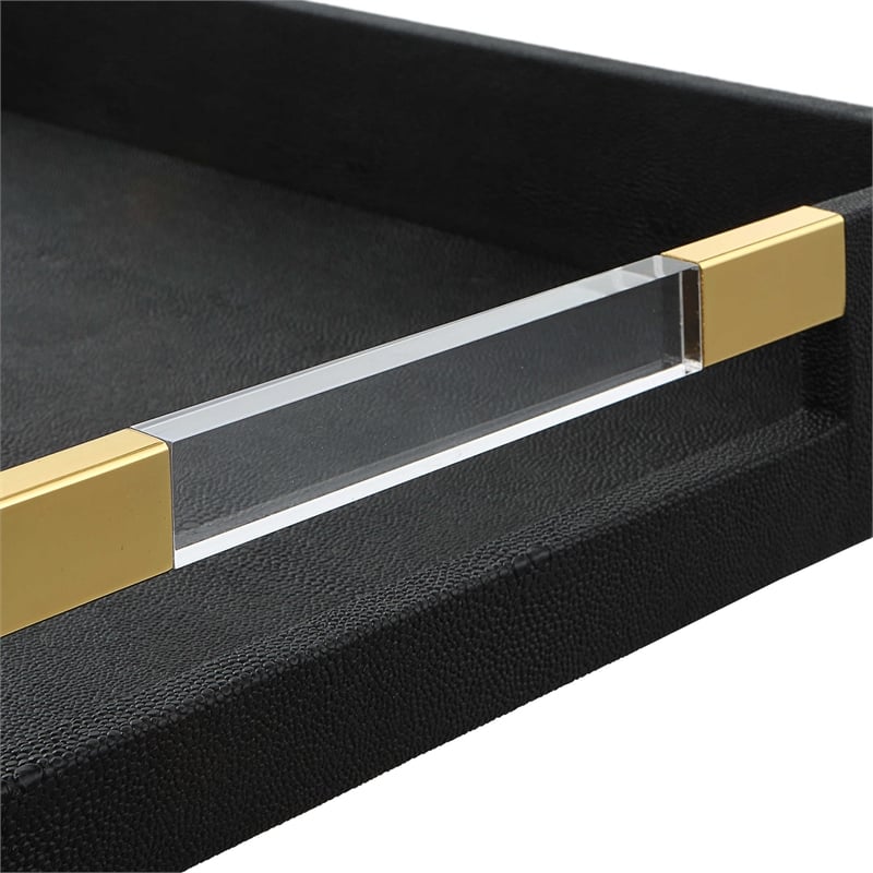 Uttermost Wessex Contemporary MDF Wood and Faux Shagreen Tray in Black