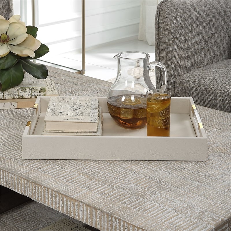 Uttermost Wessex Contemporary Metal and Faux Shagreen Tray in White