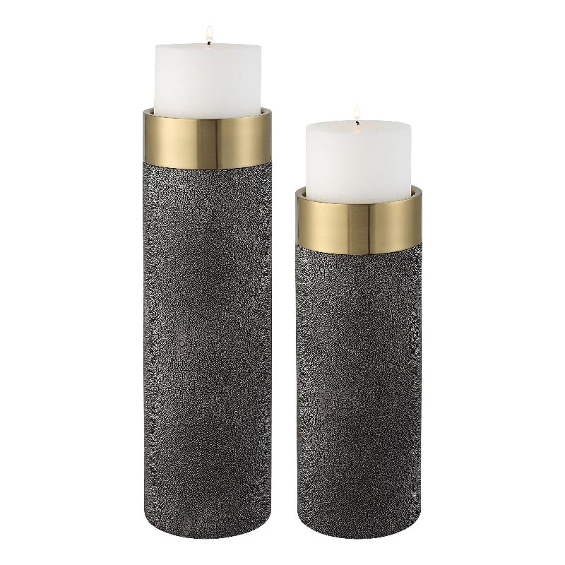 Uttermost Wessex Contemporary Metal and Plastic Candleholders - Brown (Set of 2)