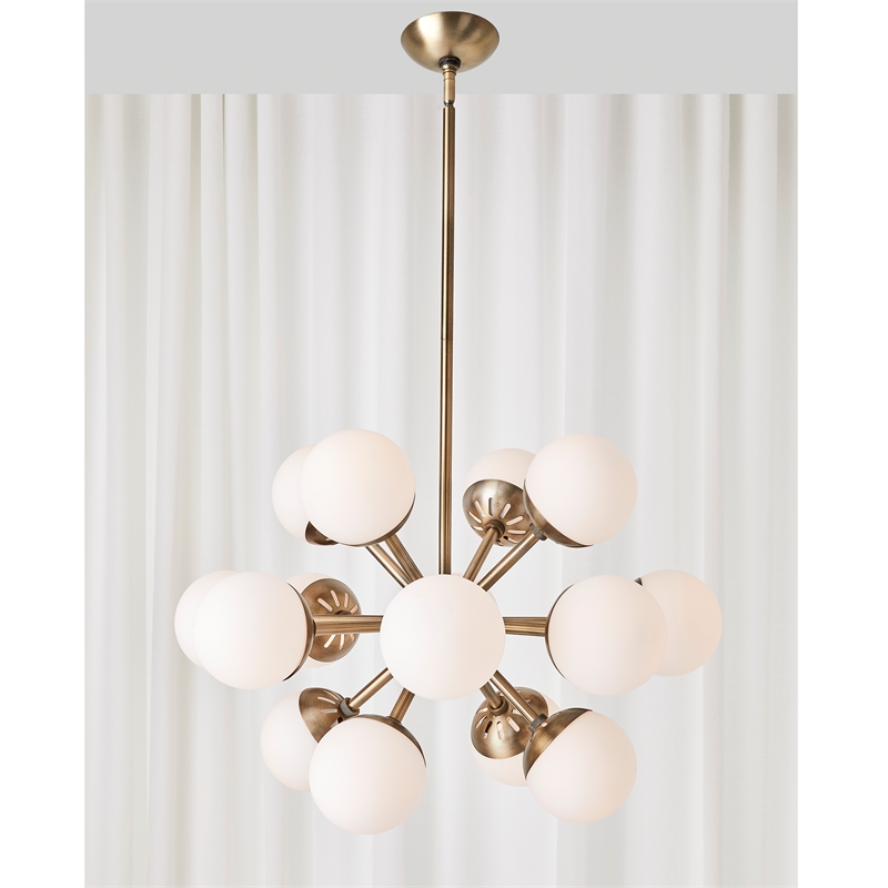 Uttermost Droplet 16-Light Metal Steel & Glass Sputnik Chandelier in Brass/White