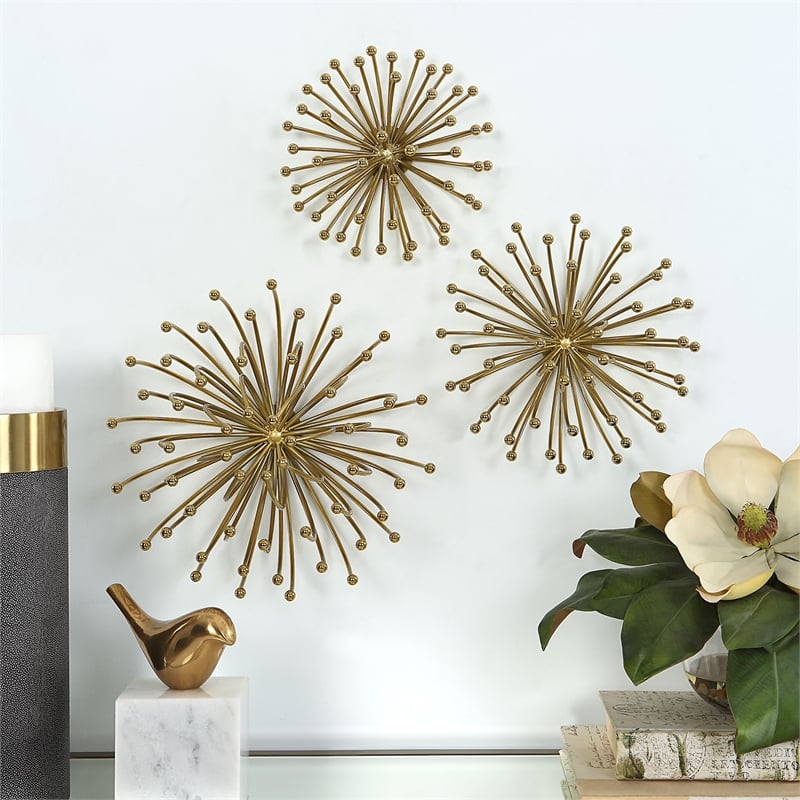Uttermost Aga Contemporary Metal Wall Decor in Plated Gold (Set of 3)