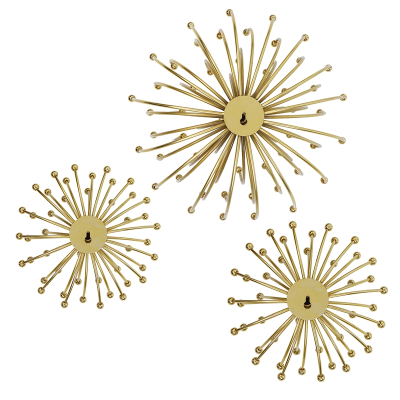 Uttermost Aga Contemporary Metal Wall Decor in Plated Gold (Set of 3)