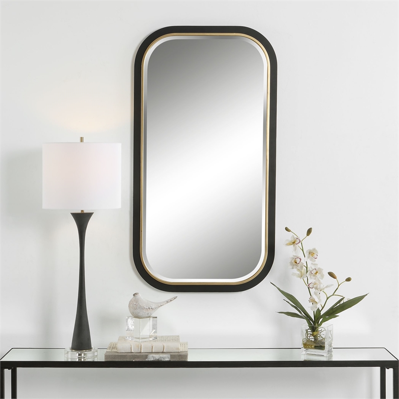 Uttermost Nevaeh Rectangle Contemporary Metal and MDF Mirror in Black/Gold