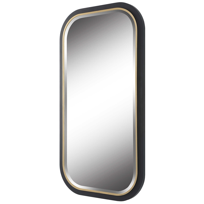 Uttermost Nevaeh Rectangle Contemporary Metal and MDF Mirror in Black/Gold