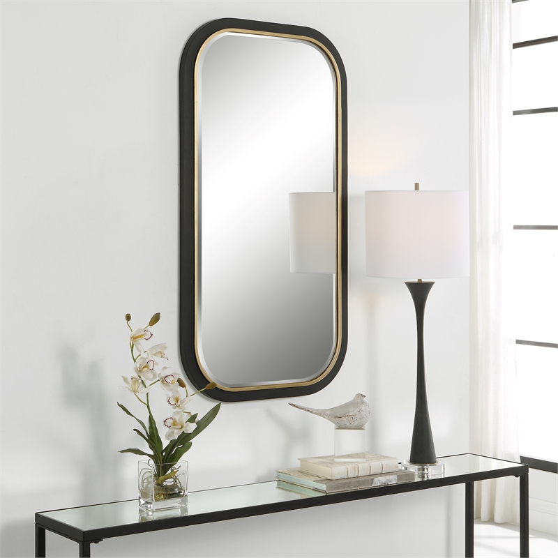 Uttermost Nevaeh Rectangle Contemporary Metal and MDF Mirror in Black/Gold