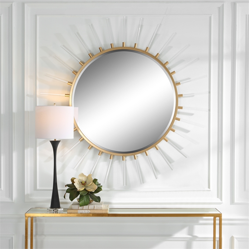 Uttermost Oracle Round MDF Acrylic and Metal Starburst Mirror in Gold Finish