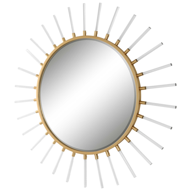 Uttermost Oracle Round MDF Acrylic and Metal Starburst Mirror in Gold Finish