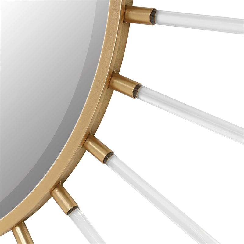 Uttermost Oracle Round MDF Acrylic and Metal Starburst Mirror in Gold Finish
