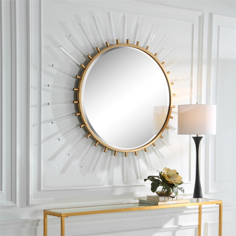 Uttermost Oracle Round MDF Acrylic and Metal Starburst Mirror in Gold Finish