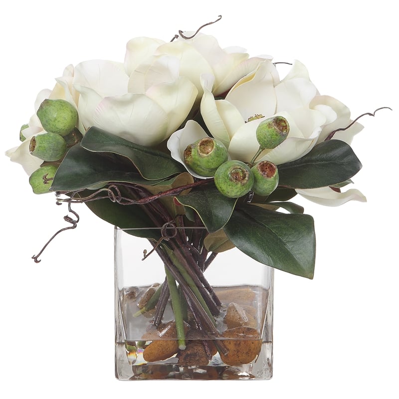 Uttermost Dobbins Magnolia Glass and Polyfoam Plastic Bouquet in White