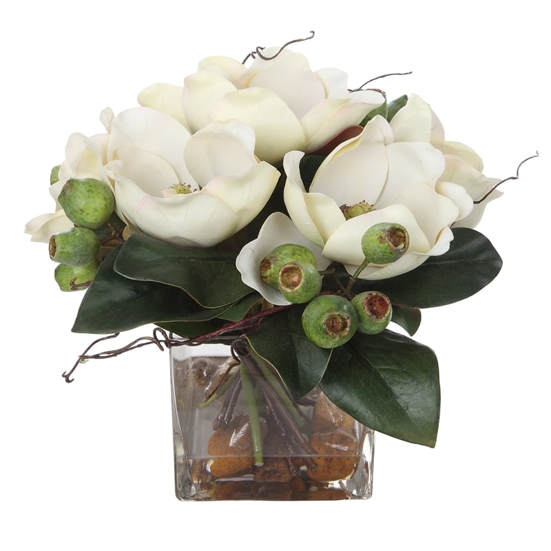 Uttermost Dobbins Magnolia Glass and Polyfoam Plastic Bouquet in White